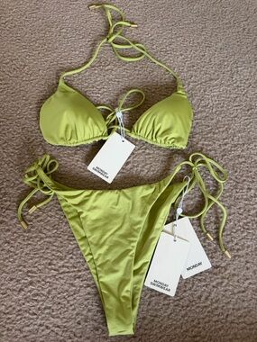 Monday Swimwear Bright Lime Green Tie String Bikini